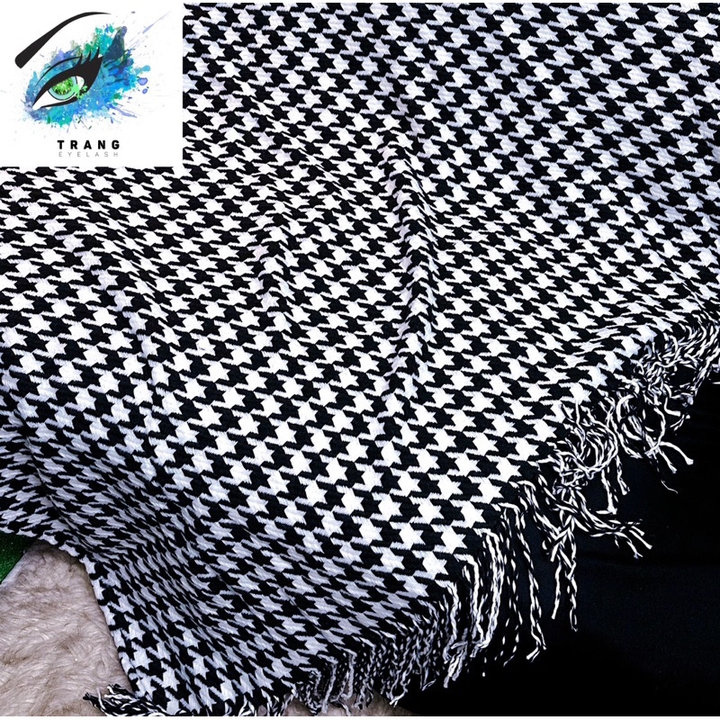 Chăn lông cừu dệt kim cao cấp hoạ tiết houndstooth Bắc Âu