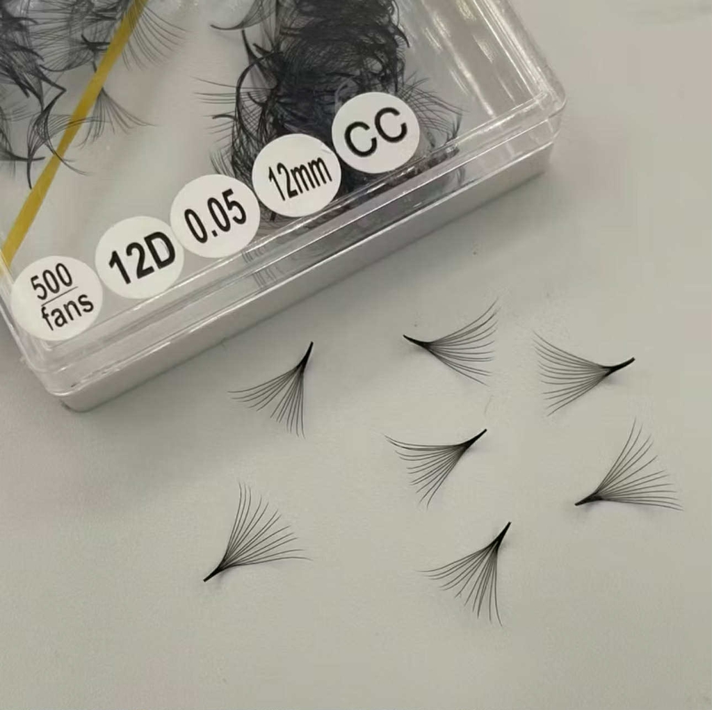 Fan dây 12d, lông mi fan sẵn 12D siêu đều, siêu nhẹ | Fan sẵn tiết kiệm thời gian - dụng cụ nối mi