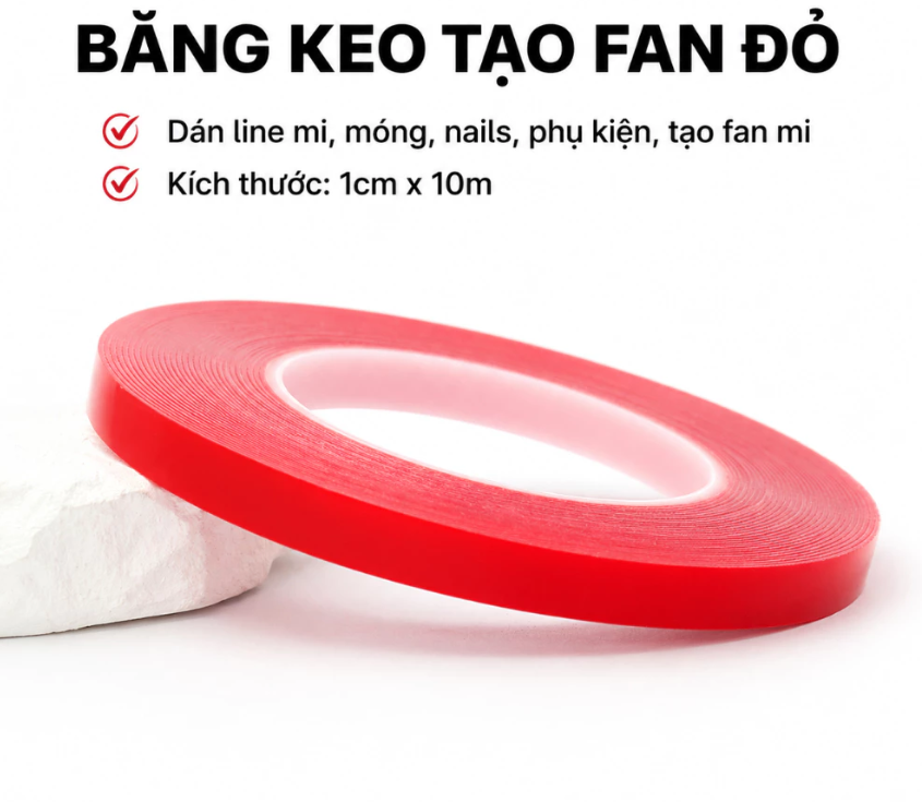 Băng keo 2 mặt Silicon đỏ tạo fan volume, đính móng Nail ( trong hộp móng úp, đính móng úp )