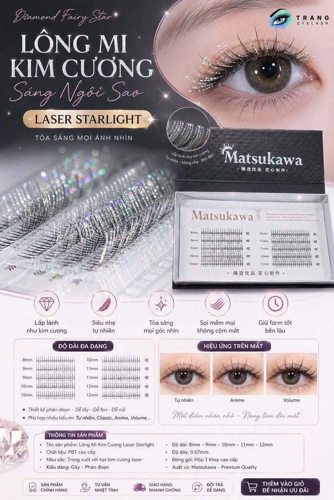 Lông Mi Kim Tuyến Ánh Sao Diamond Starlight Lashes | Glitter Lashes Douyin Anime Manhua Wispy Fairy Lash Extensions