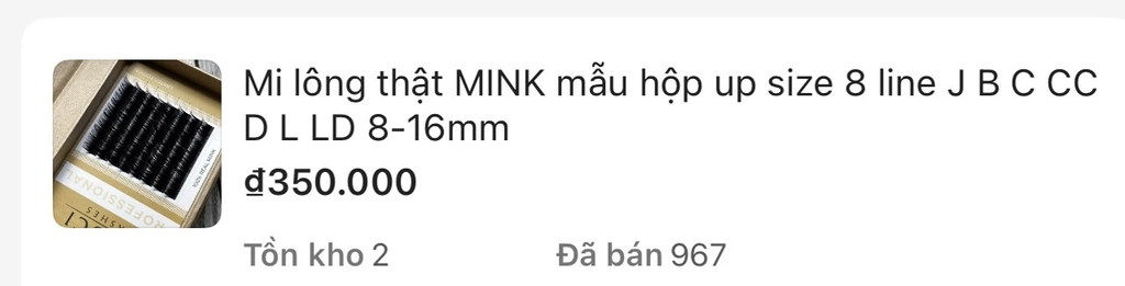 Mi lông thật 100% chất MINK mẫu hộp up size 8 line J B C CC D L LD 8-16mm