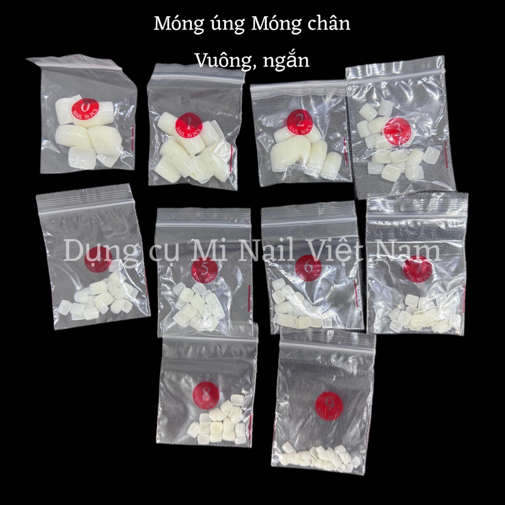Móng chân úp vuông ngắn , móng chân đủ size 0-9, móng giả gắn chân