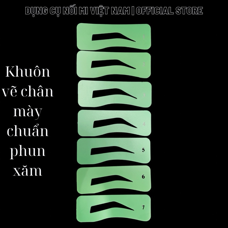Khuôn kẻ vẽ lông mày 7  dáng màu xanh Chuẩn phun xăm, hổ trợ nhuộm chân mày, pmu, make up