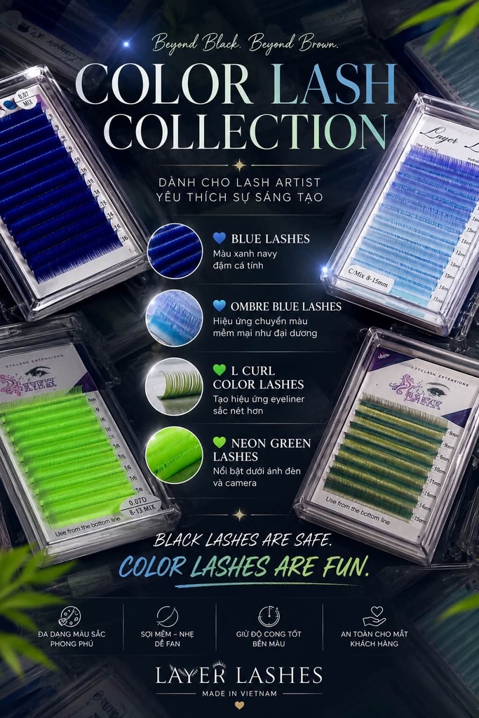 LÔNG MI TONE MÀU XANH CÁC LOẠI- COLOR LASH COLLECTION
