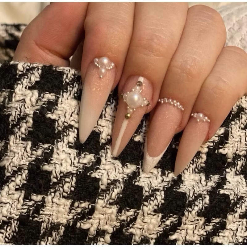 ￼Hạt ngọc trai nhân tạo đế bằng đính trên móng tay,phụ kiện nail