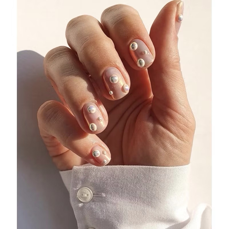 ￼Hạt ngọc trai nhân tạo đế bằng đính trên móng tay,phụ kiện nail