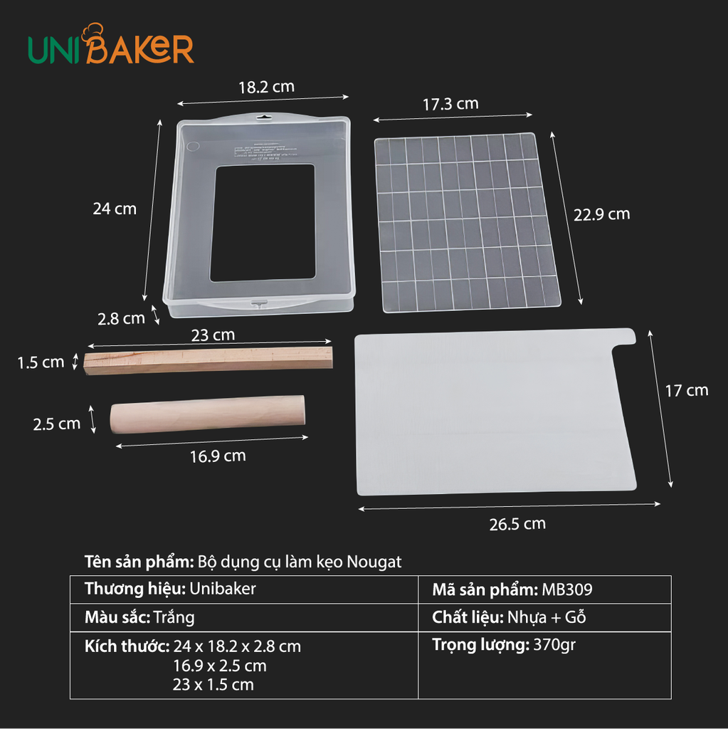 Bộ dụng cụ làm kẹo nougat nhựa Unibaker MB309 Phiên Bản Mới