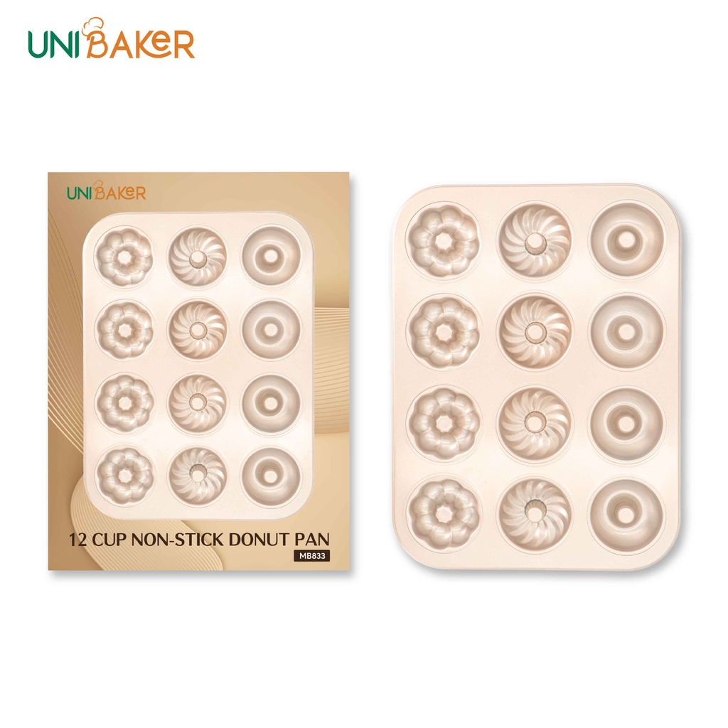 Khuôn nướng 12 bánh donut hoa văn Unibaker MB833
