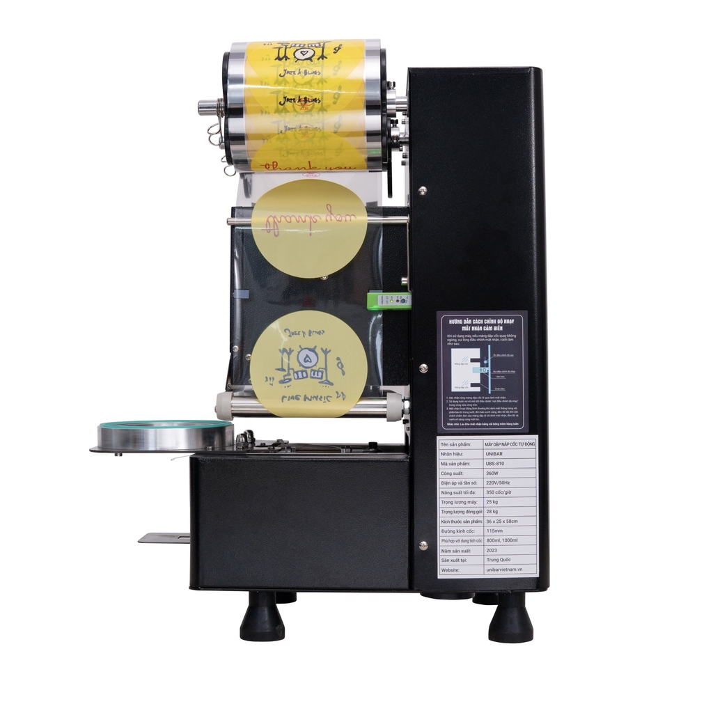 Máy dập nắp cốc tự động Unibar UBS-810 dập nắp ly khổng lồ 1000ML