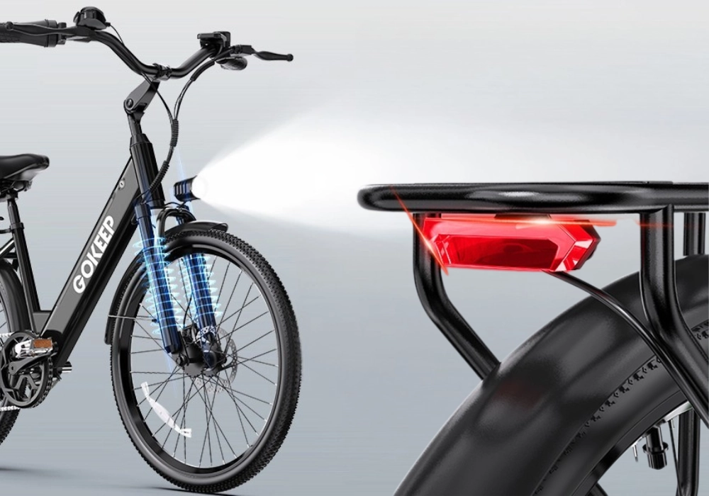 GOKEEP EP26 được trang bị đèn LED trước, đèn hậu sau và chắn bùn kép