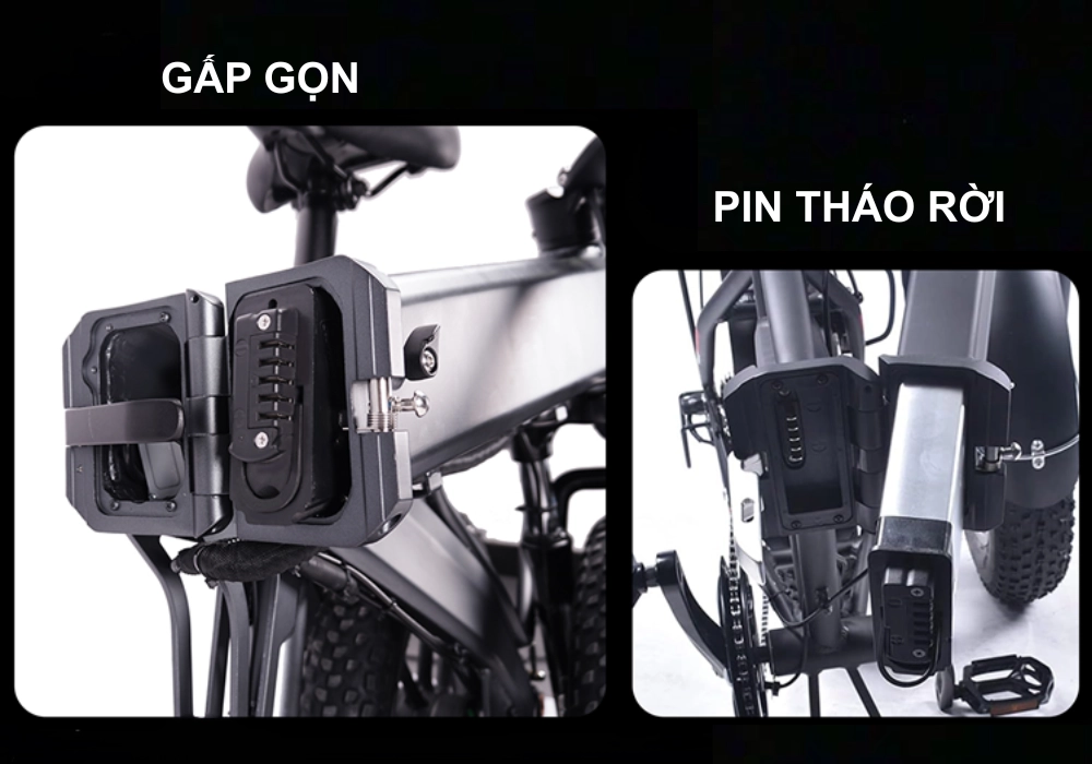 Khung gấp gọn, pin tháo rời tiện lợi