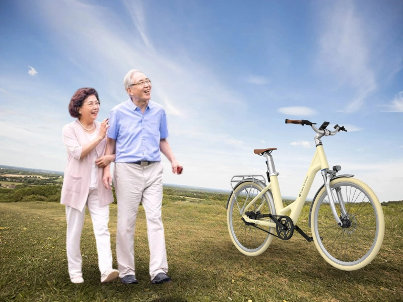 Người già đi xe đạp trợ lực điện