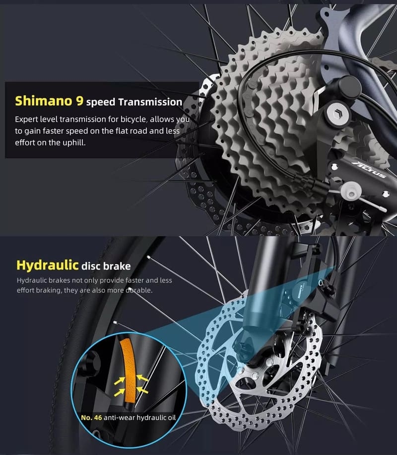 Phanh đĩa thủy lực ở cả bánh trước và sau