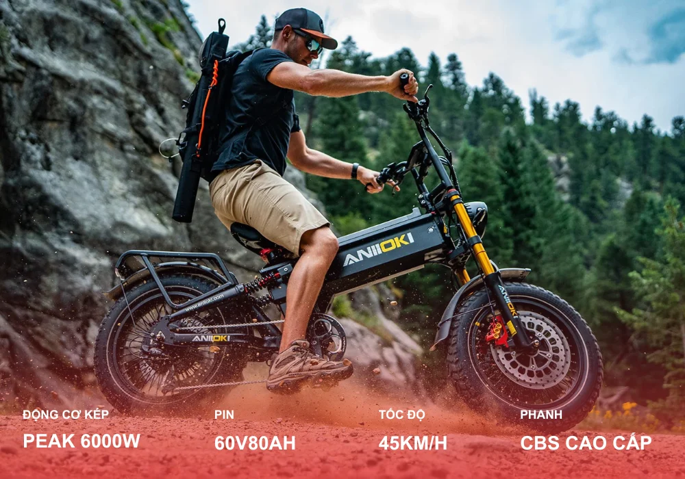 Xe đạp trợ lực điện ANIIOKI A8 Pro Max 60V80Ah động cơ kép