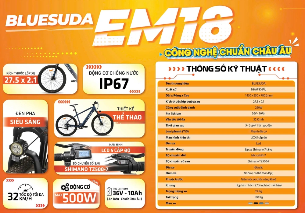Mua xe đạp trợ lực điện Bluesuda EM18