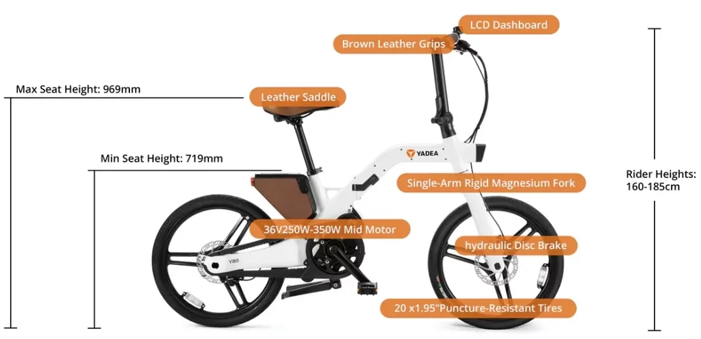 Kích thước xe đạp trợ lực điện Yadea Innovator