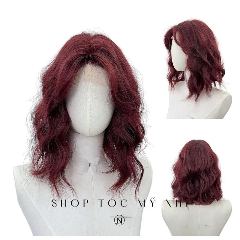 Tóc Giả Mỹ Nhi Xù Sóng Ngắn Ngang Vai Màu Tóc Đỏ Cherry s-dk2-1101 Da Đầu Dệt Kim