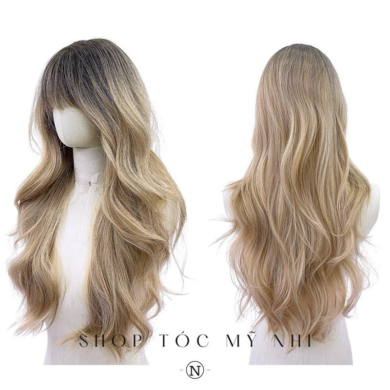 Tóc Giả Mỹ Nhi Xoăn Layer Mái Thưa Hàn Quốc Chân Tóc Đen Nhuộm Vàng Blonde x-dk-1015 Da Đầu Dệt Kim
