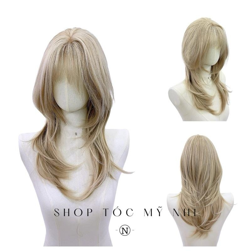 Tóc Giả Mỹ Nhi Hust Cut Mái Thưa Hàn Quốc Màu Tóc Sương Vàng c-dk-1201 Da Đầu Dệt Kim 8% VAT
