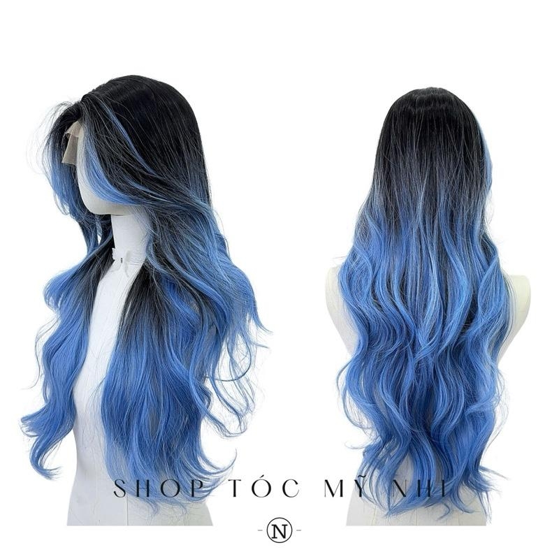 Tóc Giả Mỹ Nhi Bouncy Curl Xoăn Bung Mái Bay Màu Tóc Balayage Xanh Khói x-3d-0204 Da Đầu 3D Kết Hợp (phân khúc DÁN KEO)