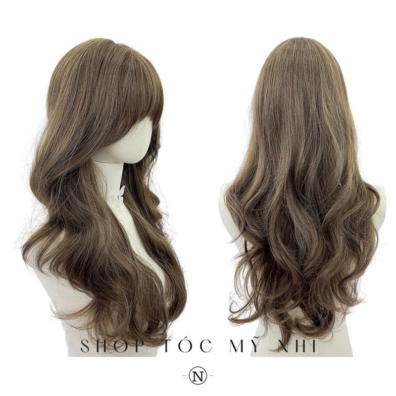 Tóc Giả Mỹ Nhi Xoăn Layer Mái Thưa Hàn Quốc Màu Tóc Rêu Khói x-dk-0102 Da Đầu Dênt Kim