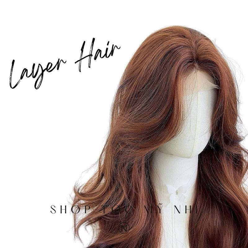 Tóc Giả Mỹ Nhi Xoăn Layer Hai Mái Màu Tóc Nâu Choco x-dk1-0114 Da Đầu Dệt Kim