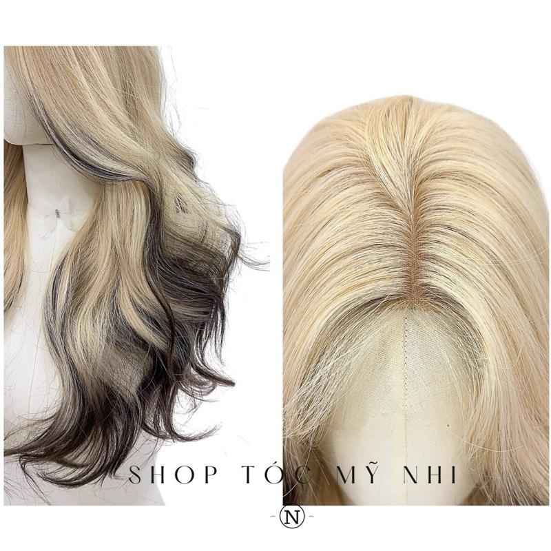 Tóc Giả Mỹ Nhi Xoăn Layer Hai Mái Vàng Bạch Kim Nhuộm Đuôi Tóc Ombre Loang Màu x-dk1-0108 Da Đầu Dệt Kim
