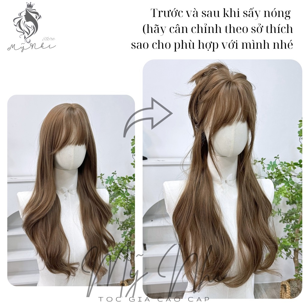 Tóc Giả Nguyên Đầu Dệt Kim CH001 Xoăn Layer Mái Thưa 65cm