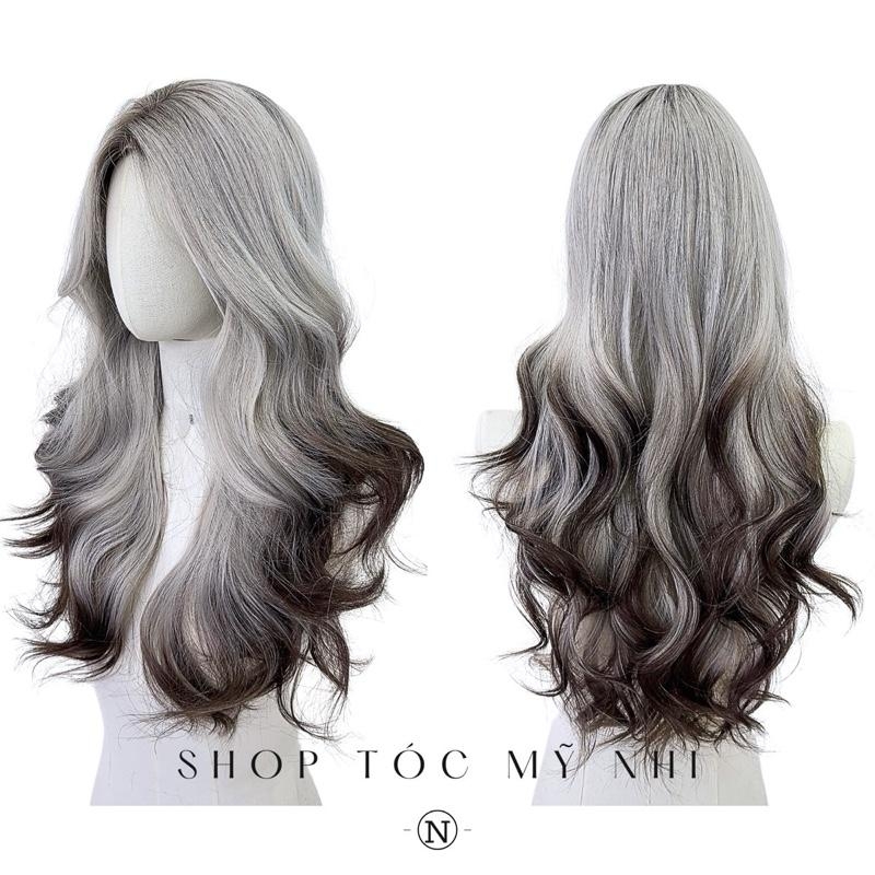 Nâu Tối Nhuộm Màu Bạc Silver Loang Màu Fox Ombre Color x-dk1-0109 Da Đầu Dệt Kim trendy VAT 8%