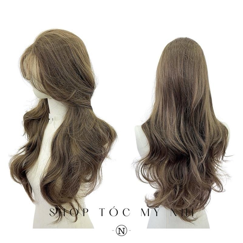 Tóc Giả Mỹ Nhi Xoăn Layer Mái Bay Màu Tóc Rêu Khói x-lt-0101 Da Đầu Lưới Chữ T