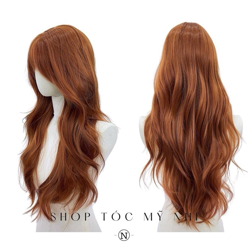 Tóc Giả Mỹ Nhi Xoăn Layer Dài Mái Thưa Hàn Quốc Màu Nâu Cam x-dk-1017 Da Đầu Dệt Kim