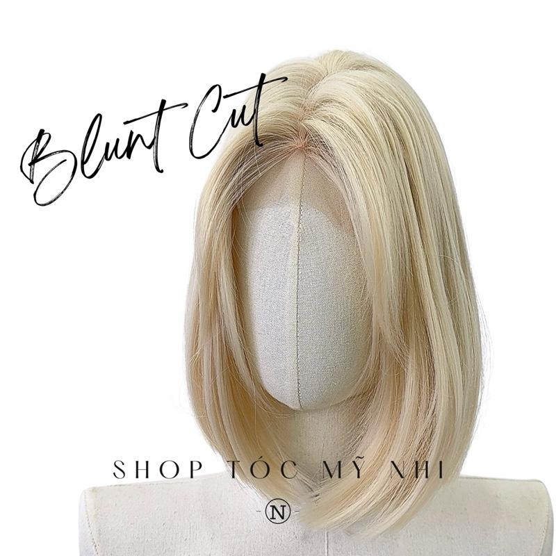 Tóc Giả Mỹ Nhi Blunt Cut Ngắn Thẳng Ngang Vai Màu Tóc Vàng Bạch Kim T-dk2-0601 Da Đầu Dệt Kim
