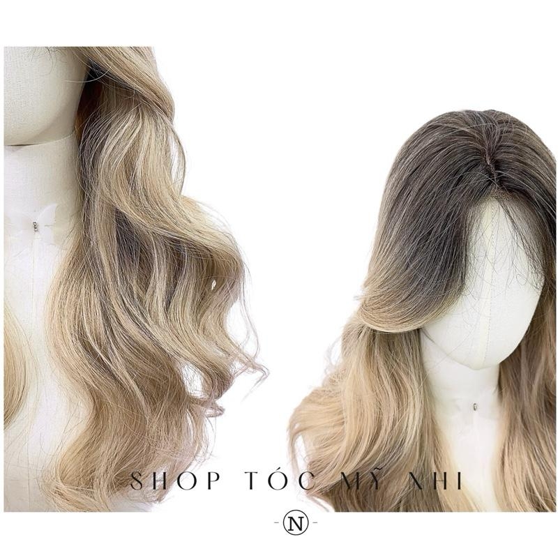 Tóc Giả Mỹ Nhi Xoăn Layer Hai Mái Chân Tóc Đen Nhuộm Màu Vàng Blonde dài 60cm x-dk1-0110 Da Đầu Dệt Kim