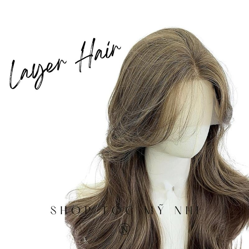 Tóc Giả Mỹ Nhi Xoăn Layer Mái Bay Màu Tóc Rêu Khói x-lt-0101 Da Đầu Lưới Chữ T