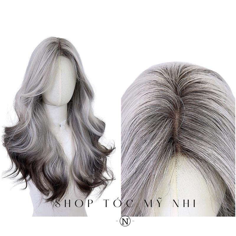 Nâu Tối Nhuộm Màu Bạc Silver Loang Màu Fox Ombre Color x-dk1-0109 Da Đầu Dệt Kim trendy VAT 8%