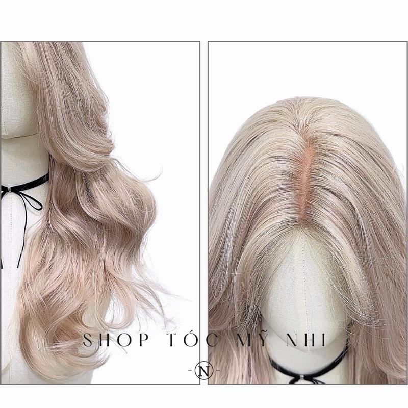 Tóc Giả Mỹ Nhi Hai Mái Xoăn Layer Dài Màu Tóc Blonde Rose x-dk2-0301 Da Đầu Dệt Kim (rẻ ngôi được)