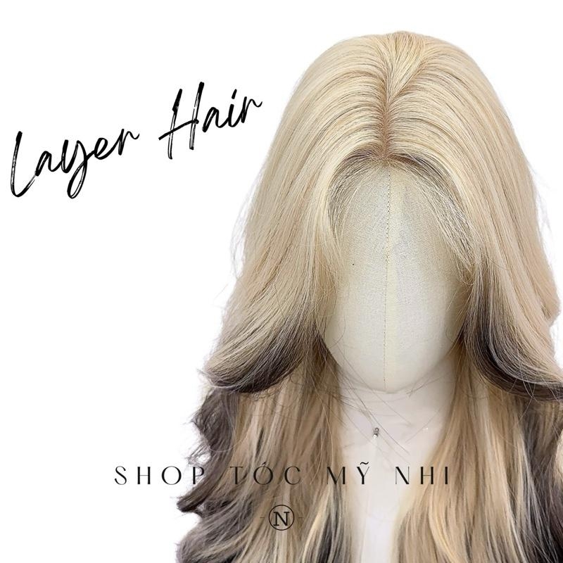 Tóc Giả Mỹ Nhi Xoăn Layer Hai Mái Vàng Bạch Kim Nhuộm Đuôi Tóc Ombre Loang Màu x-dk1-0108 Da Đầu Dệt Kim