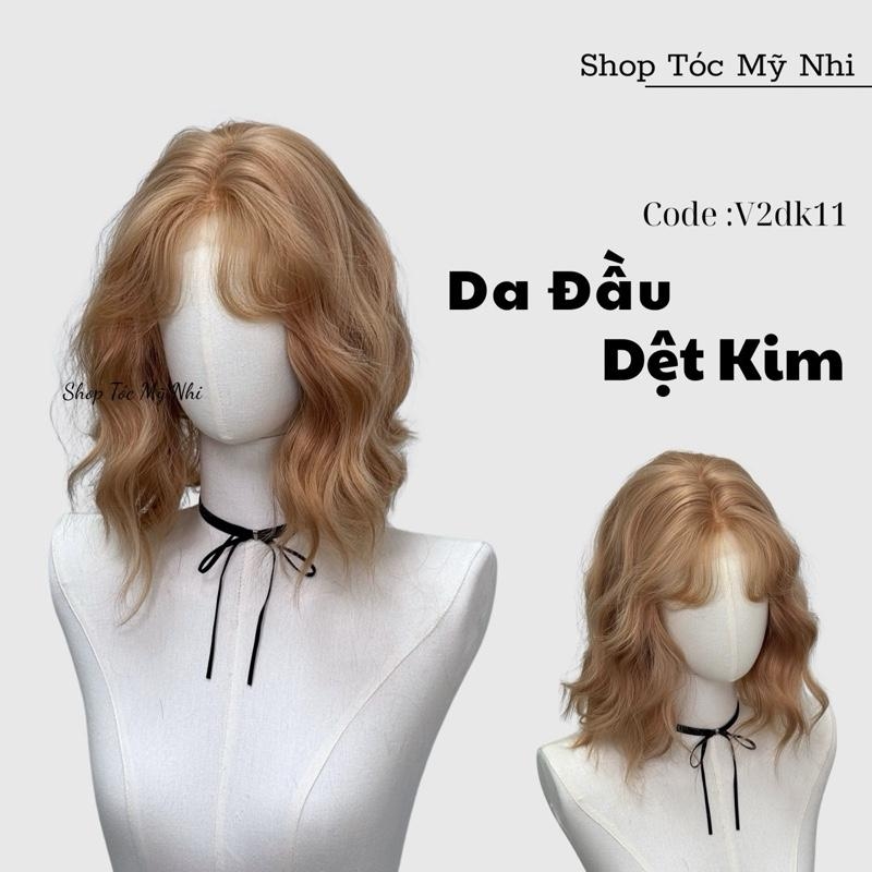 Tóc Giả Mỹ Nhi Da Đầu Dệt Kim V2DK011 Xù Sóng Ngắn 35cm