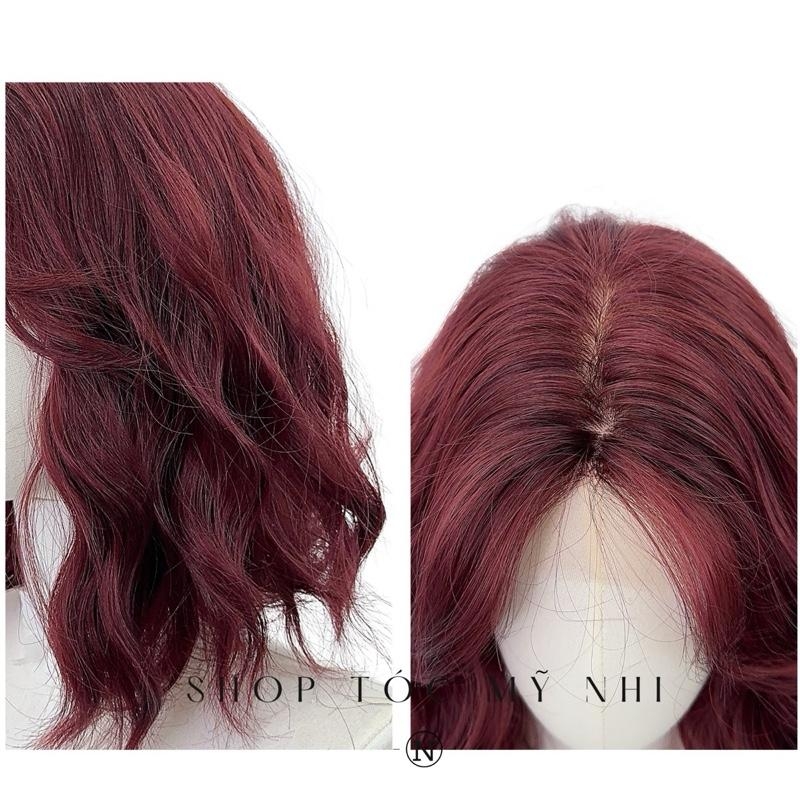 Tóc Giả Mỹ Nhi Xù Sóng Ngắn Ngang Vai Màu Tóc Đỏ Cherry s-dk2-1101 Da Đầu Dệt Kim