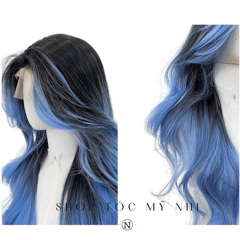 Tóc Giả Mỹ Nhi Bouncy Curl Xoăn Bung Mái Bay Màu Tóc Balayage Xanh Khói x-3d-0204 Da Đầu 3D Kết Hợp (phân khúc DÁN KEO)