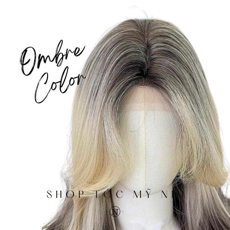 Tóc Giả Mỹ Nhi Xoăn Layer Mái Bay Màu Tóc Vàng Mơ Nhuộm Ombre x-dk1-0117 Da Đầu Dệt Kim