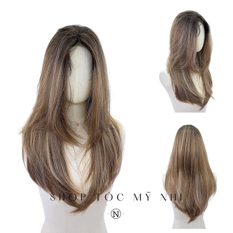 Tóc Giả Mỹ Nhi Cúp Layer Hai Mái Chân Tóc Đen Nhuộm Màu Nâu Tây C-dk1-1001 Da Đầu Dệt Kim
