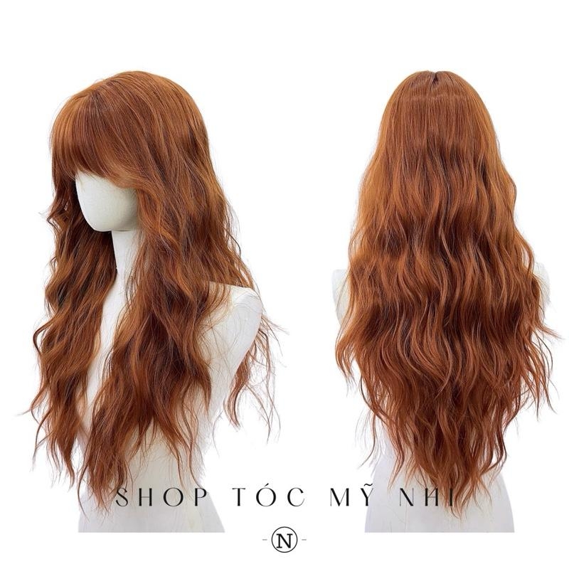 Tóc Giả Mỹ Nhi Xoăn Xù Retro Dài Mái Thưa Hàn Quốc Màu Tóc Nâu Cam s-dk-1101 Da Đầu Dệt Kim
