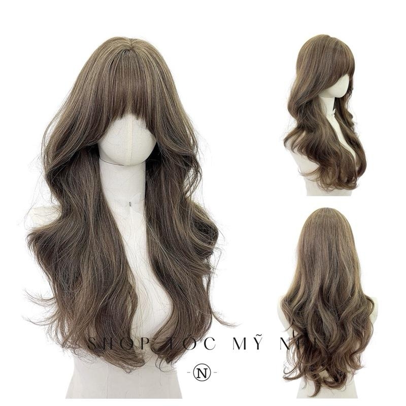 Tóc Giả Mỹ Nhi Xoăn Layer Mái Thưa Hàn Quốc Màu Tóc Rêu Khói x-dk-0102 Da Đầu Dênt Kim