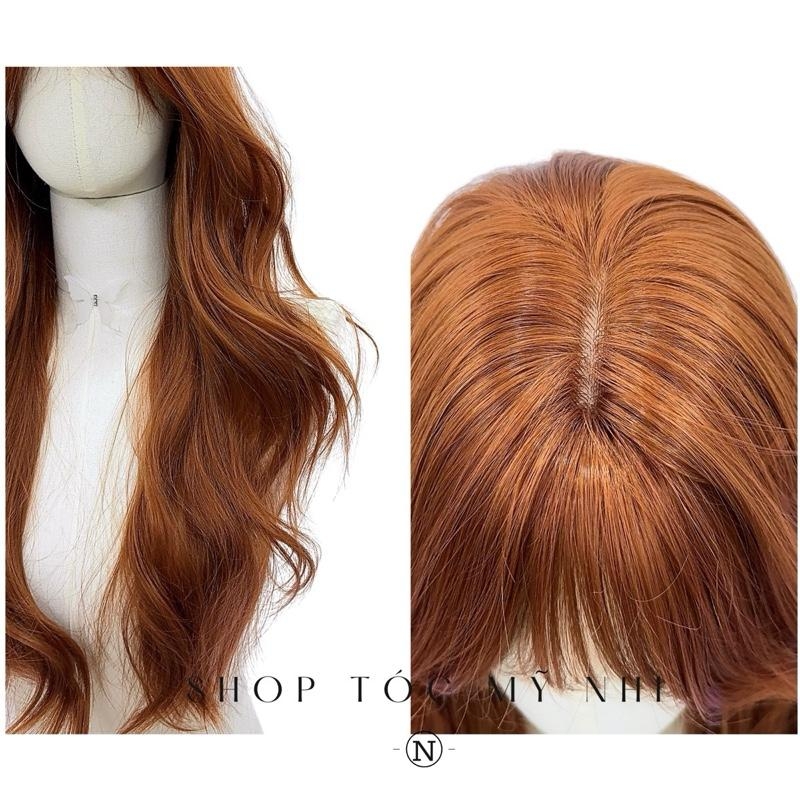 Tóc Giả Mỹ Nhi Xoăn Layer Dài Mái Thưa Hàn Quốc Màu Nâu Cam x-dk-1017 Da Đầu Dệt Kim