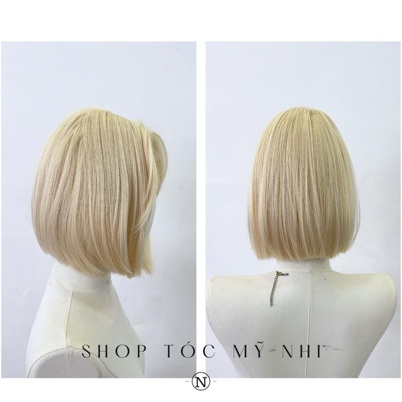 Tóc Giả Mỹ Nhi Blunt Cut Ngắn Thẳng Ngang Vai Màu Tóc Vàng Bạch Kim T-dk2-0601 Da Đầu Dệt Kim