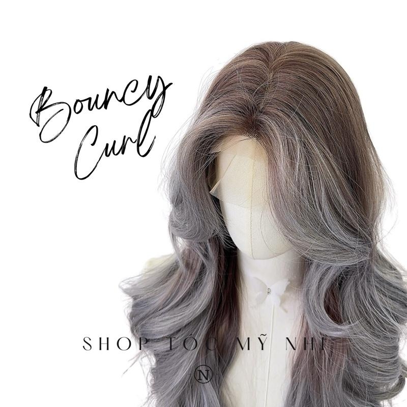 Tóc Giả Mỹ Nhi Bouncy Curl Tóc Xoăn Bung Layer Mái Bay Màu Tóc Balayage Xám Xanh x-3d-0201 Da Đầu 3D Kết Hợp (phân khúc DÁN KEO)