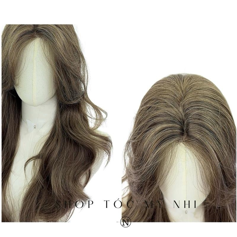 Tóc Giả Mỹ Nhi Xoăn Layer Mái Bay Màu Tóc Rêu Khói x-dk1-0116 Da Đầu Dệt Kim