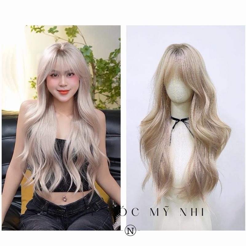 Tóc Giả Mỹ Nhi Mái Thưa Xoăn Layer Dài Màu Tóc Blonde Pink x-dk-1018 Da Đầu Dệt Kim (rẻ ngôi được)