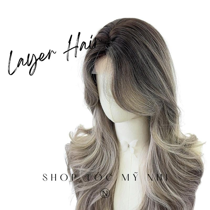 Tóc Giả Mỹ Nhi Xoăn Layer Hai Mái Bay Màu Tóc Nhuộm Ombre Highlight Sliver x-dk1-0113 Da Đầu Dệt Kim